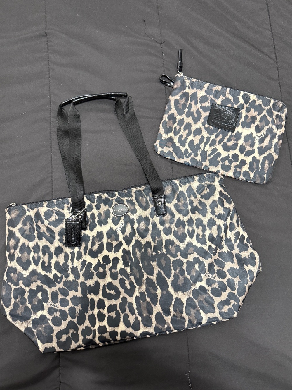 Coach Leopard Print Getaway Tote Bag with Pouch - Leopard Print